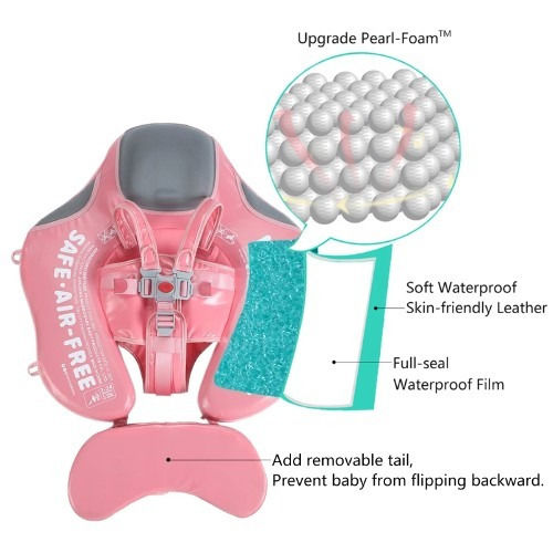 Mambobaby Baby Schwimmtrainer mit Länge 31cm und Sonnenschutz für 6 Monate bis 2 Jahre Rosa Flamingo