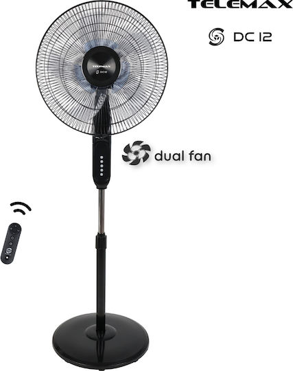 Telemax Dc12 Ανεμιστήρας Ορθοστάτης 30W Διαμέτρου 40cm με Τηλεχειριστήριο Μαύρος