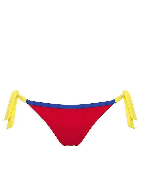 Slip Bikini Cu Dantelă Roșu/Galben