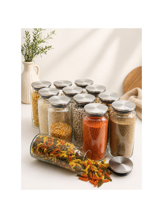 SteweHome Set of 12 General Use Glass White Jars with Lid 1300ml