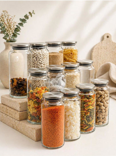 SteweHome Set of 12 General Use Glass White Jars with Lid 1300ml