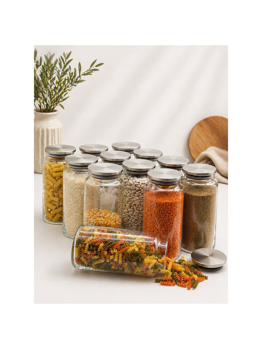 SteweHome Set of 12 General Use Glass White Jars with Lid 1300ml
