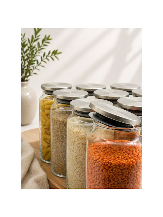 SteweHome Set of 12 General Use Glass White Jars with Lid 1300ml