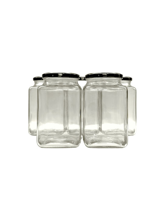 SteweHome Set of 5 General Use Glass Black Jars with Lid 1000ml