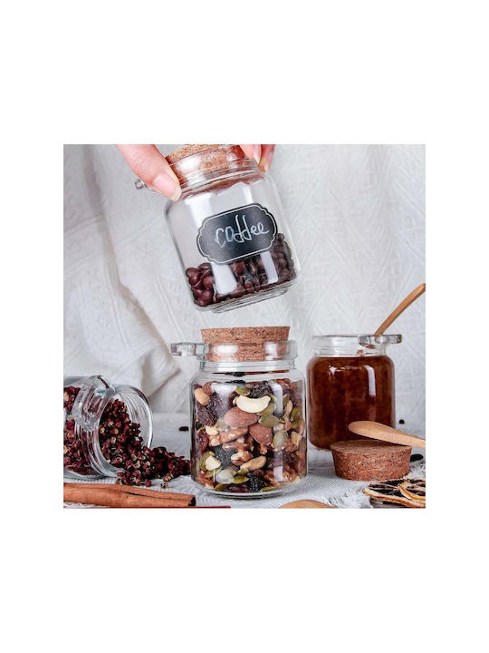 SteweHome Set of 6 General Use Glass White Jars with Cork 250ml