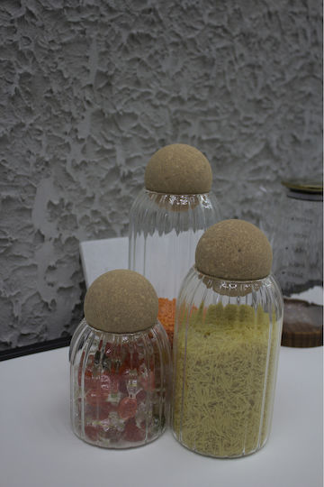 SteweHome Set of 3 General Use Glass Jars with Cork 1000ml
