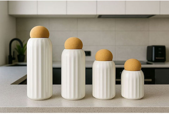 SteweHome Set of 4 General Use Vases with Cork Porcelain White 1000ml