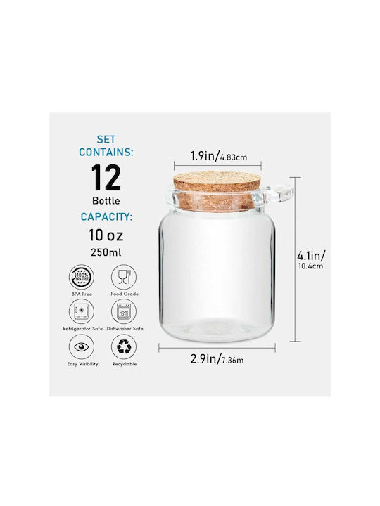SteweHome Set of 4 General Use Glass White Jars with Cork 250ml