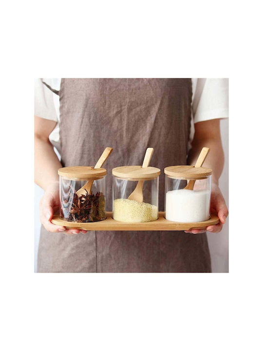 SteweHome Set of 3 Sugar and General Use Jars with Lid and Stand Glass Orange