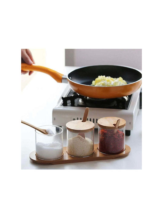 SteweHome Set of 3 Sugar and General Use Jars with Lid and Stand Glass Orange