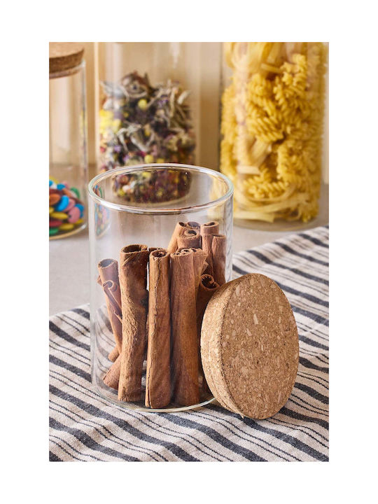 SteweHome Set of 5 Glass Transparent Jars for Tea Coffee with Cork 600ml