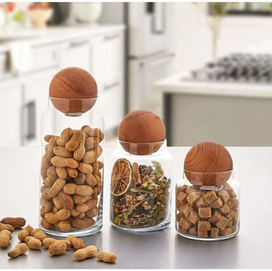 SteweHome Set of 3 Sugar and Coffee Jars with Lid and Stand Glass Brown 1400ml