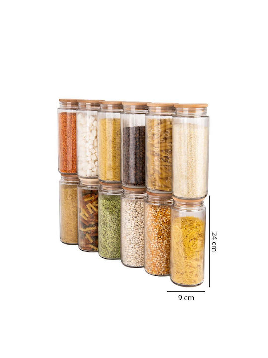 SteweHome Set of 12 General Use Glass Brown Jars with Lid 1500ml