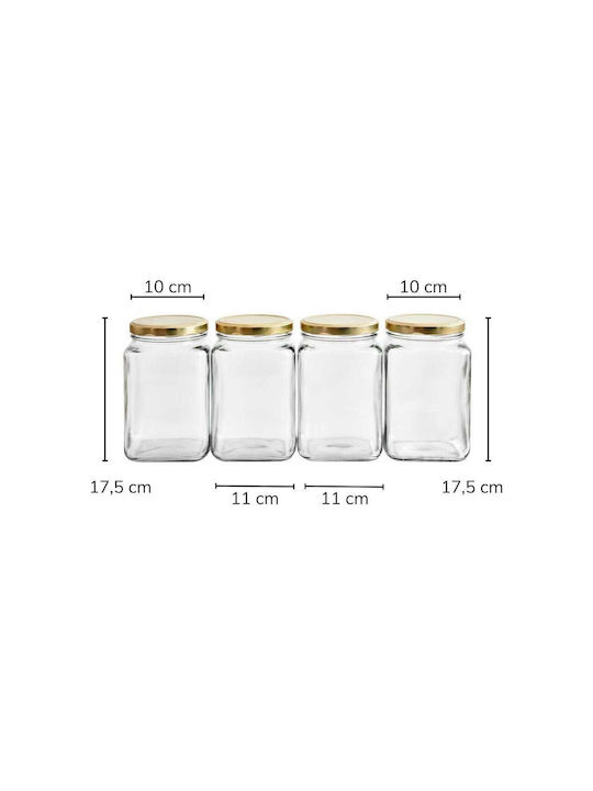 SteweHome Set of 4 General Use Jars with Lid and Stand Glass Orange 1600ml