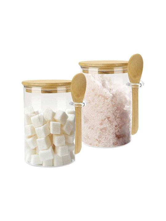 SteweHome Set of 2 Jars for Coffee Sugar Tea with Airtight Lid Wooden Orange 450ml