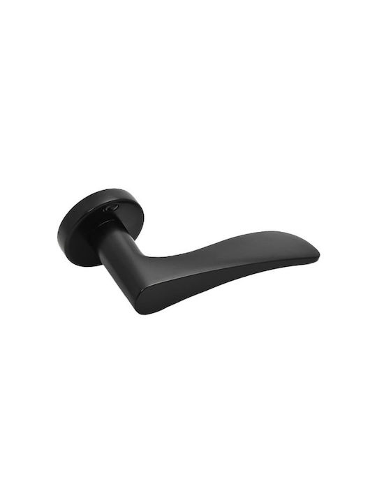 Convex Front Door Lever With Rosette Pair With Mouthpiece Matte Black