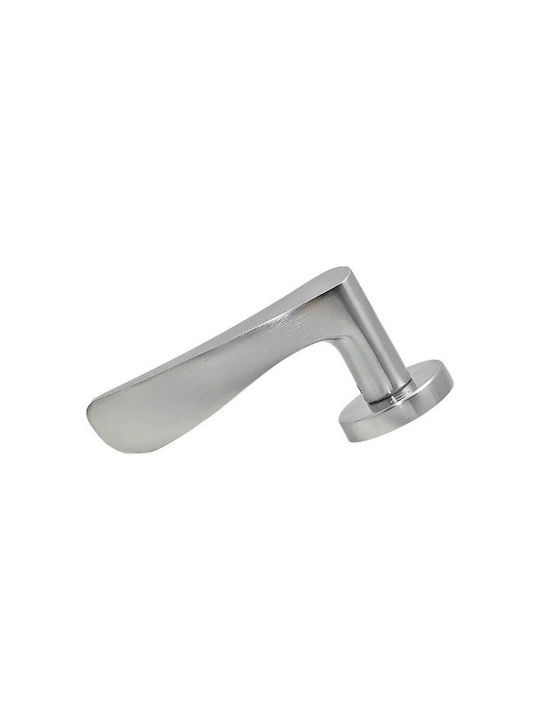 Convex Front Door Lever With Rosette Pair With Mouthpiece Matte Chrome