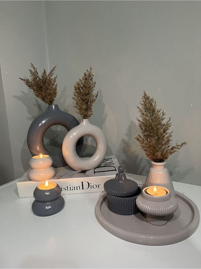 SteweHome Set of Grey Wicker Vases 8xH24cm 2 Pieces