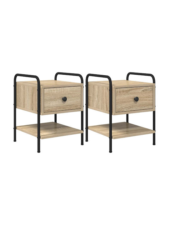 Wooden Bedside Tables With Metal Legs Beige 2 Pieces 35x36.5x47cm