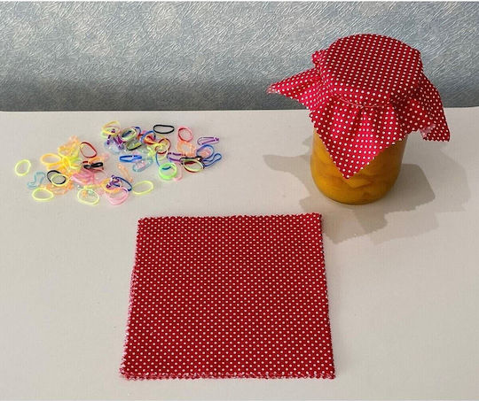 Stewehome Set Of 25 Pieces Fabric Jar Lid Covers Polka Dot Multicolored Elastic Binding Bands Red