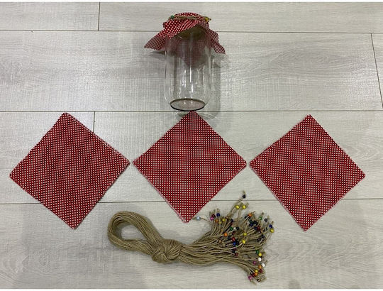 Stewehome Set Of Jar Lid Covers Cotton Poplin Fabric Polka Dot Cord Beads Bordeaux