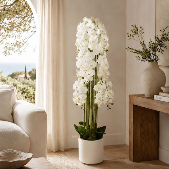 Orhidee Artificială Albă 150cm Plantă În Ghiveci 87555-2