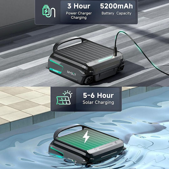 Wybot F1 Solar Безжична Робот Прахосмукачка за Басейн 33W Дъно / Стени с Филтър 7lt