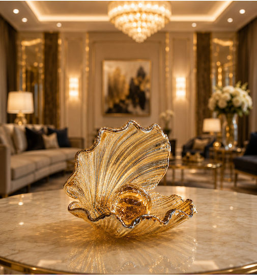 Stewehome Obiect Decorativ Sticlă Scoică Arici Detalii Perle Bej 20x20 Cm