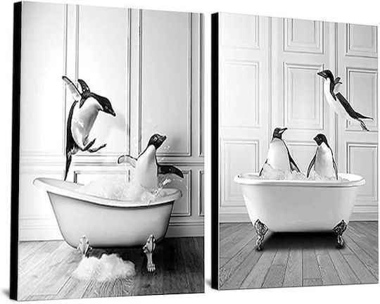 Canvas Wall Poster Without Frame 2x 60x90cm Penguins In Bathtub