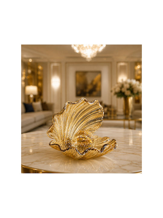 Stewehome Decorative Object Glass Sea Urchin Shell Pearl Details Beige 20x20 Cm