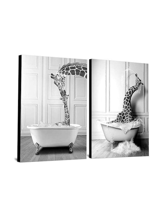 Poster De Perete Pe Pânză Fără Ramă 2x 60x90cm Design Girafă În Cadă