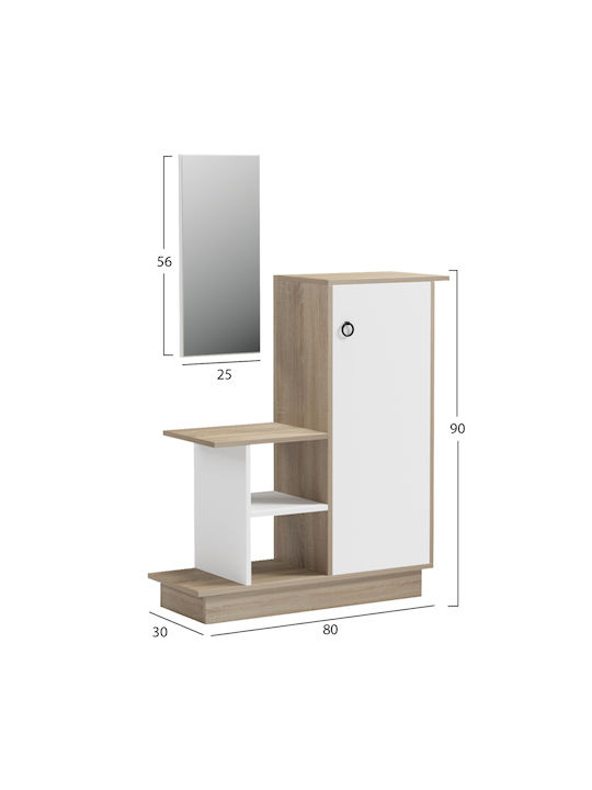 Mobilier Hol Cu Oglindă și Suport Pentru Pantofi Alb 80x30x90εκ.