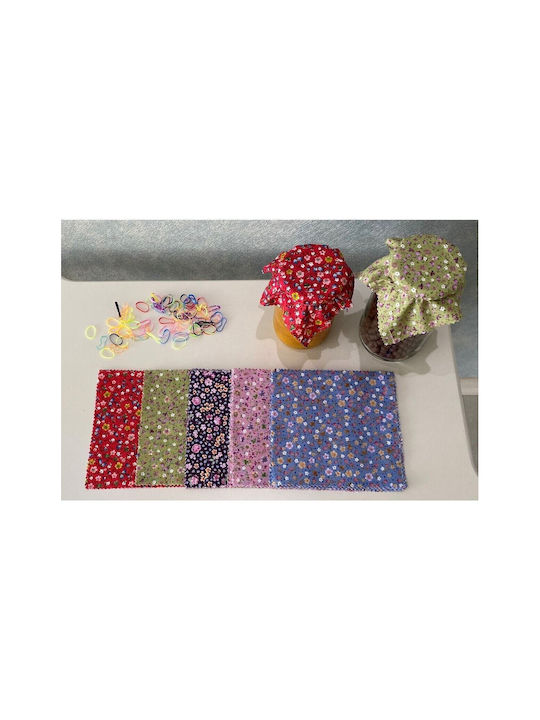 SteweHome Set of Multicolored Fabric Jar Lid Covers Floral Design Multicolored Elastic Ties Multicolored