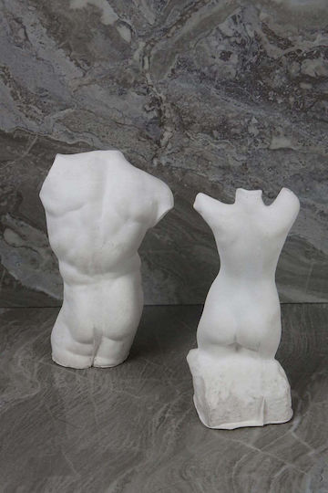 Stewehome Set of 2 Pieces Decorative Statues Female Male Nude Concrete White 7x14x14.5 Cm