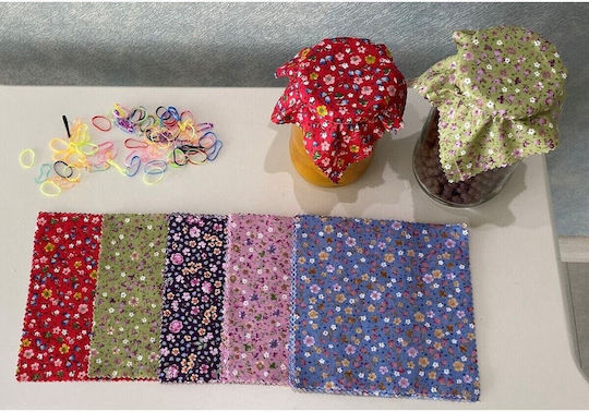 Stewehome Set de Huse din Material Multicolore pentru Capacul Borcanului Model Floral Legături Elastice Multicolore