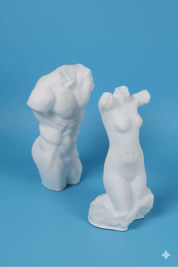 Stewehome Set of 2 Pieces Decorative Statues Female Male Nude Concrete White 7x14x14.5 Cm