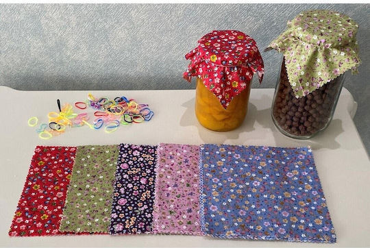 Stewehome Set de Huse din Material Multicolore pentru Capacul Borcanului Model Floral Legături Elastice Multicolore