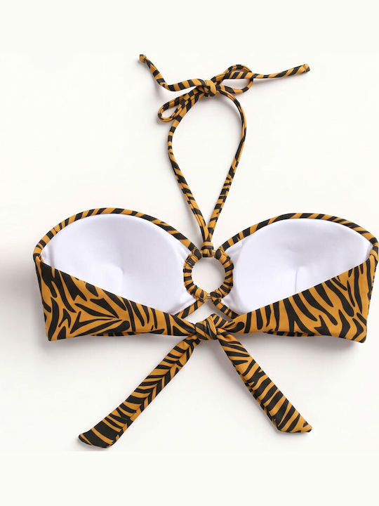 Strapless Bikini Top Animal Print Mocha / Black