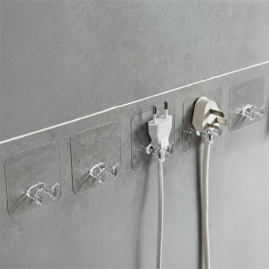 Femmit Set 10 Pieces Transparent Adhesive Wall Hooks Multipurpose Cables Plugs Sockets Bathroom Kitchen Cabinet & Home Organization No Drilling 6x6cm