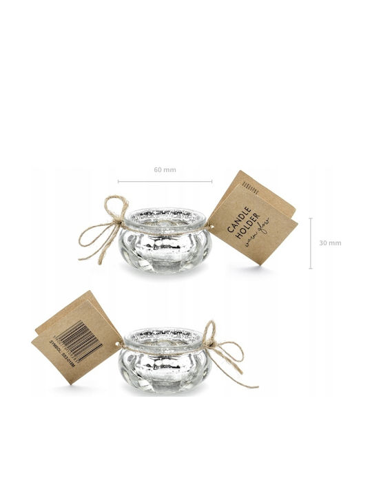 PartyDeco Set Kerzenhalter Glas in Silber Farbe 3x3cm 4Stücke