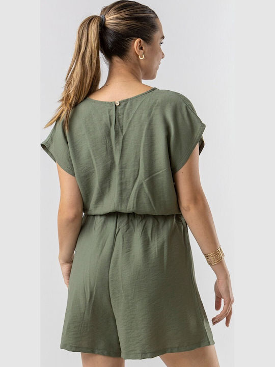 Women's Khaki Linen One-piece Shorts