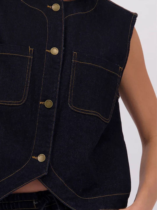 Dark Blue Denim Γυναικείο Γιλέκο