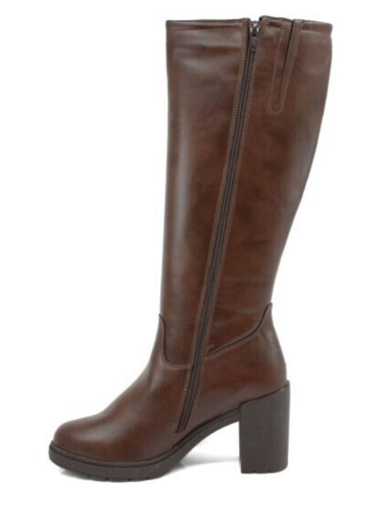 Leder Damenstiefel mit Hohem Absatz Braun