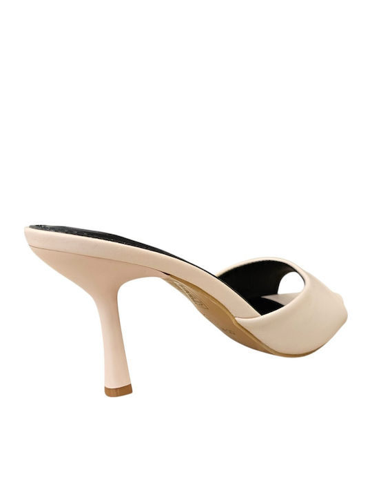 Mules With Thin High Heel In Beige Colour