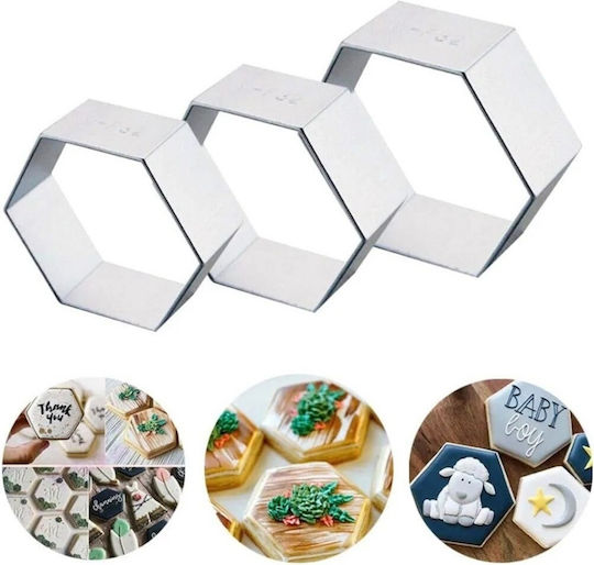 Set 3 Pufo Metal Octagon-shaped Cake Pans Cake Layers Silver Durable Easy To Use