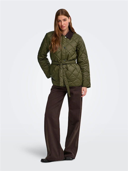Langes Damen Jacke Für Winter Khaki