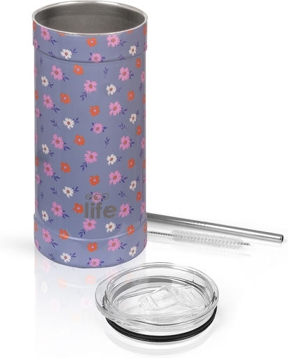Ecolife Thermos Glass Stainless Steel / Aluminum / Plastic BPA Free 500ml Flower Bloom with Straw