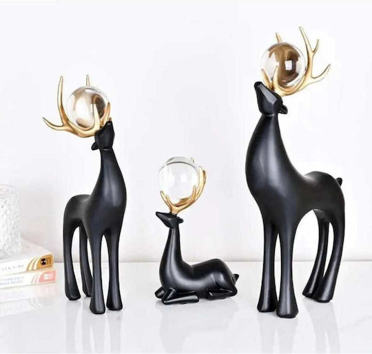 Stewehome Set of 3 Decorative Items Crystal Spheres Deer Gold Antlers Black 30x15x30 Cm