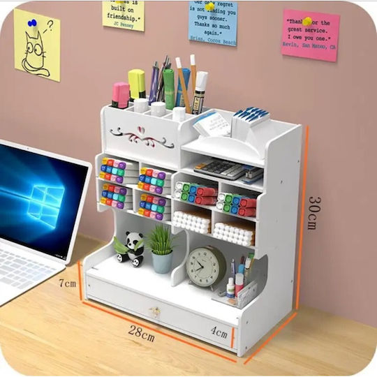 Wooden Desk Organizer Shelf – Multi-Purpose Pencil Holder 28x30x7cm White OEM