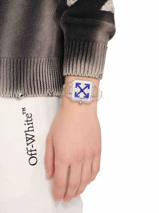 Off White Herrenuhr Mit Batterie Und Weißem Lederriemen